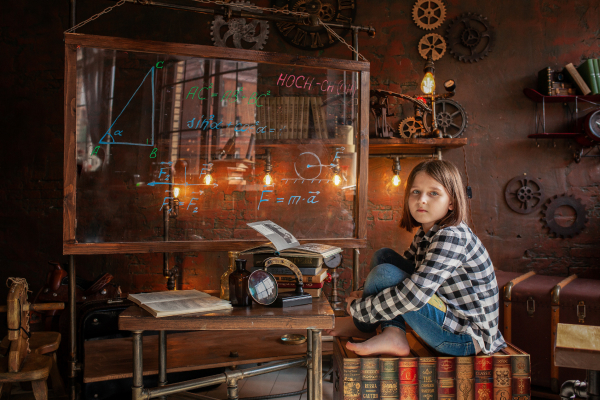 Young girl learning formulas